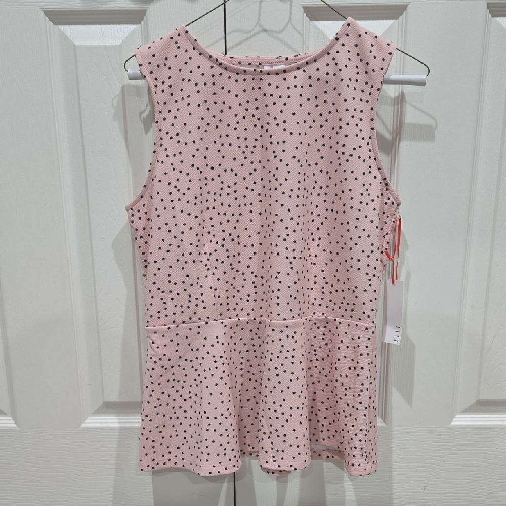 Elle Pink Sleeveless Blouse with Black Dots